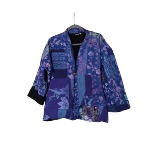 Boho Patchwork Purple Blue Quilted Festival Artsy Indie Jacket, Women's One Size